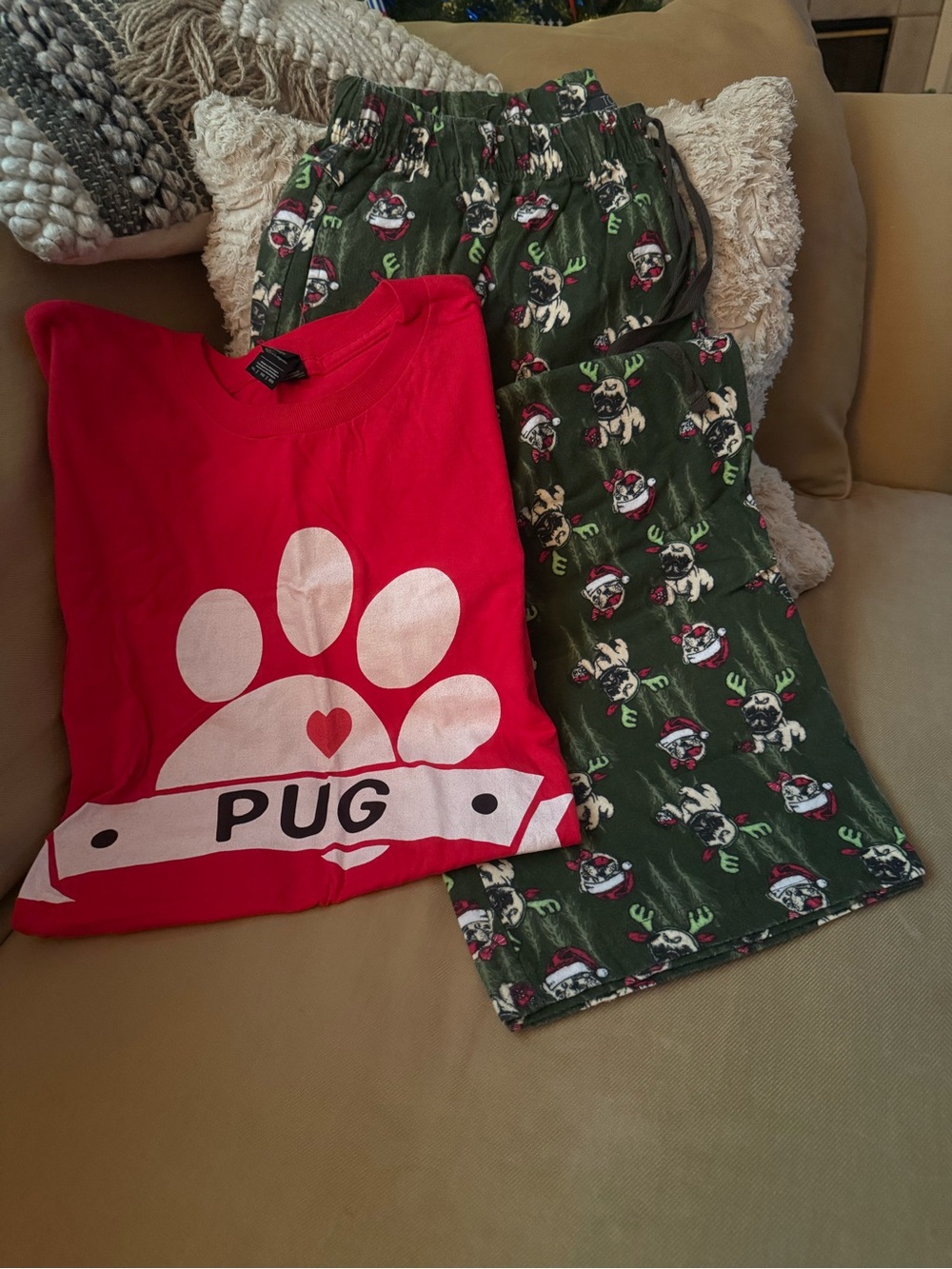 Men's Red & Green Pug Pajama Set